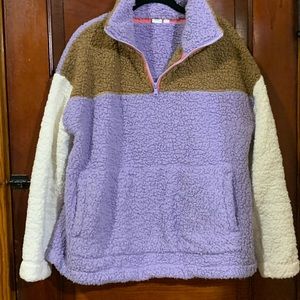 Colorblocked sherpa pullover